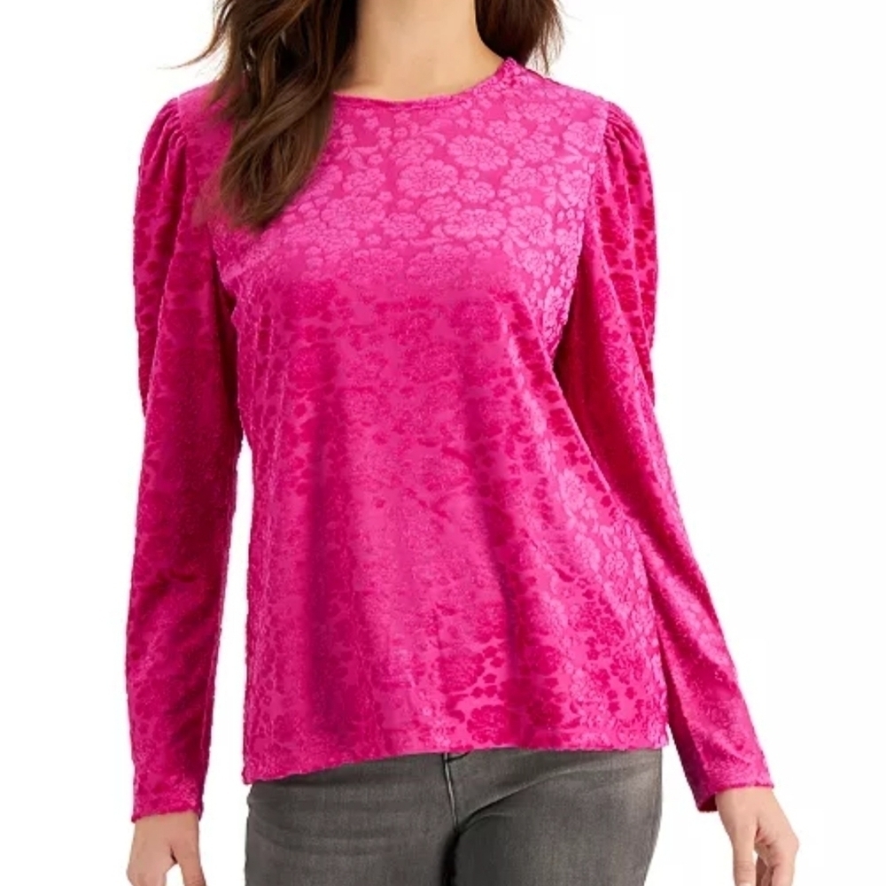 NWT Charter Club Velvet Burnout Long Sleeve Top Floral Print Size XL